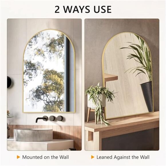 Arched Wall Mirror for Bathroom,Mirrors for Wall,24''x36'',Vanity Mirror - Picture 6 of 7